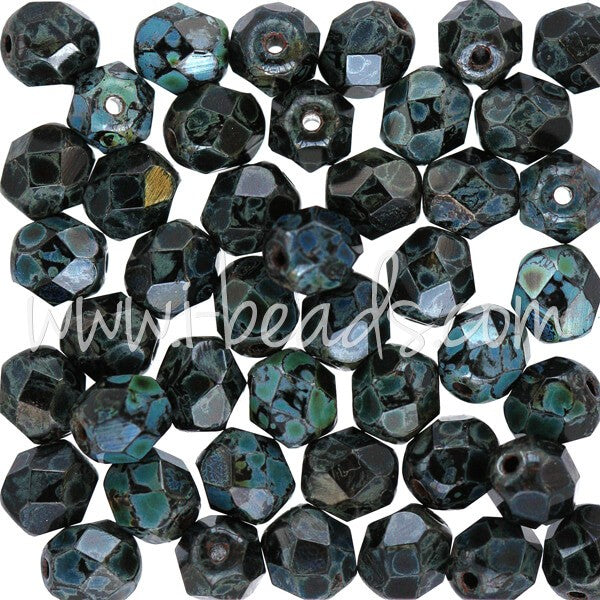 Achat au détail Perles facettes de bohàÂ¨me jet picasso 6mm (50)